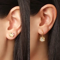 Crystal 18K Gold Over Brass 10.5mm Round Hello Kitty Stud Earrings