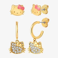 Crystal 18K Gold Over Brass 10.5mm Round Hello Kitty Stud Earrings