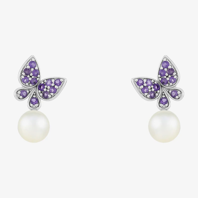 Limited Quantities! Womens Genuine White Cultured Freshwater Pearl Sterling Silver Butterfly Drop Earrings