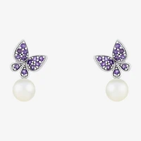 Limited Quantities! Womens Genuine White Cultured Freshwater Pearl Sterling Silver Butterfly Drop Earrings