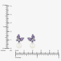 Limited Quantities! Womens Genuine White Cultured Freshwater Pearl Sterling Silver Butterfly Drop Earrings