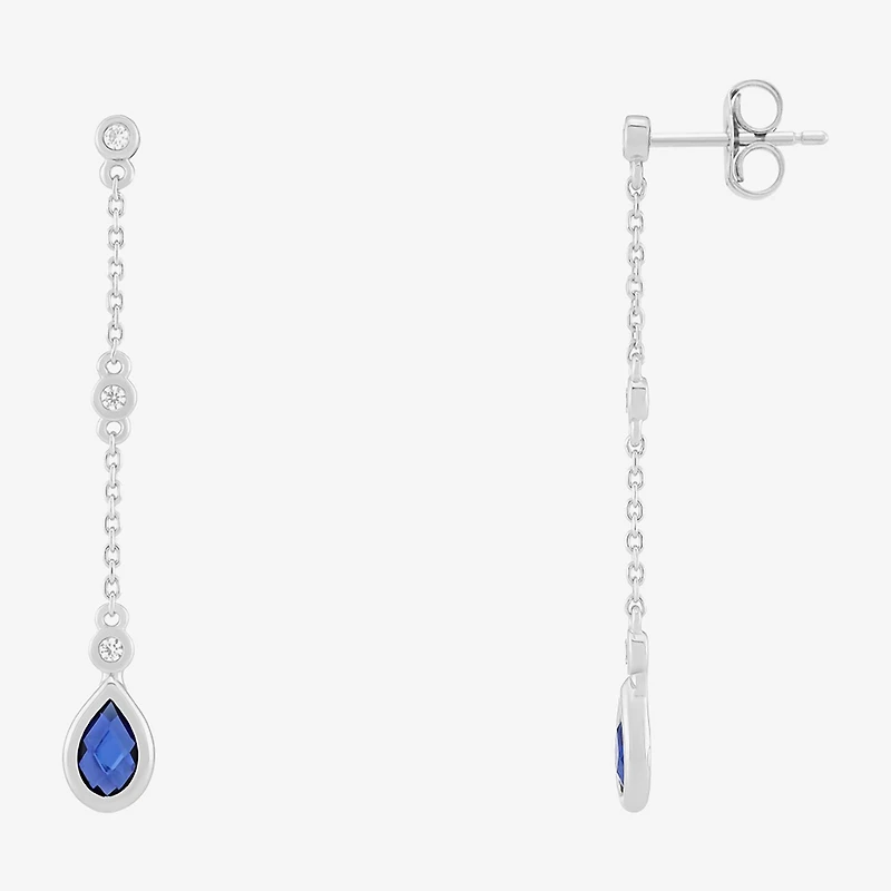 Limited Quantities! Womens Lab Created Sapphire Sterling Silver Drop Earrings