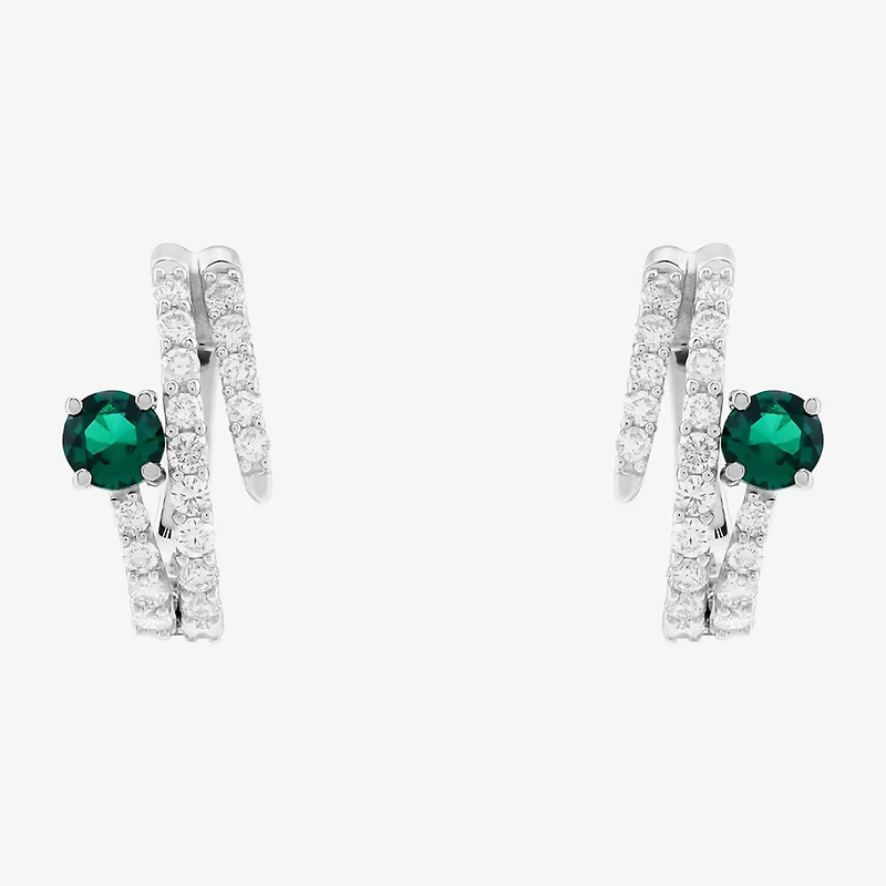 Limited Quantities! Womens Lab Created Green Emerald Sterling Silver 15.5mm Hoop Earrings