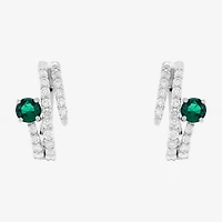 Limited Quantities! Womens Lab Created Green Emerald Sterling Silver 15.5mm Hoop Earrings