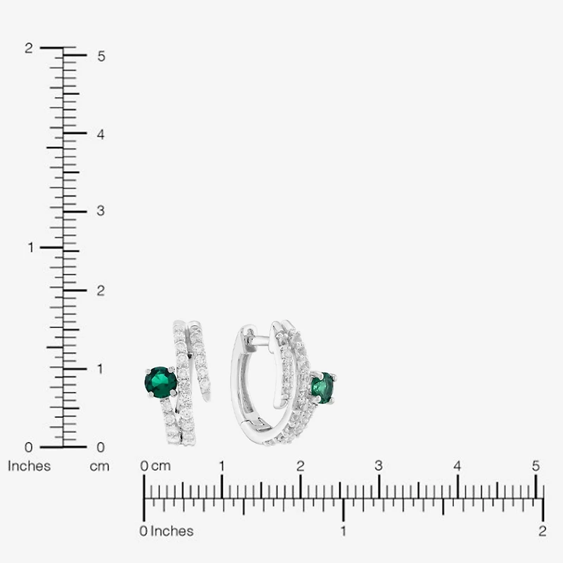 Limited Quantities! Womens Lab Created Green Emerald Sterling Silver 15.5mm Hoop Earrings