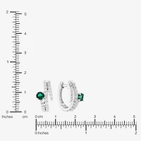 Limited Quantities! Womens Lab Created Green Emerald Sterling Silver 15.5mm Hoop Earrings