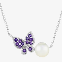 Limited Quantities! Womens Genuine White Cultured Freshwater Pearl Sterling Silver Butterfly 18 Inch Pendant Necklace