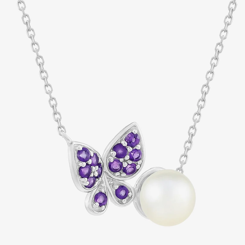 Limited Quantities! Womens Genuine White Cultured Freshwater Pearl Sterling Silver Butterfly 18 Inch Pendant Necklace