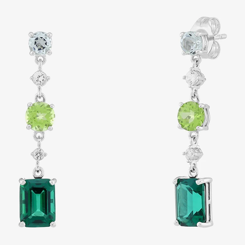 Limited Quantities! Womens Lab Created Green Emerald Sterling Silver Drop Earrings