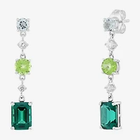Limited Quantities! Womens Lab Created Green Emerald Sterling Silver Drop Earrings