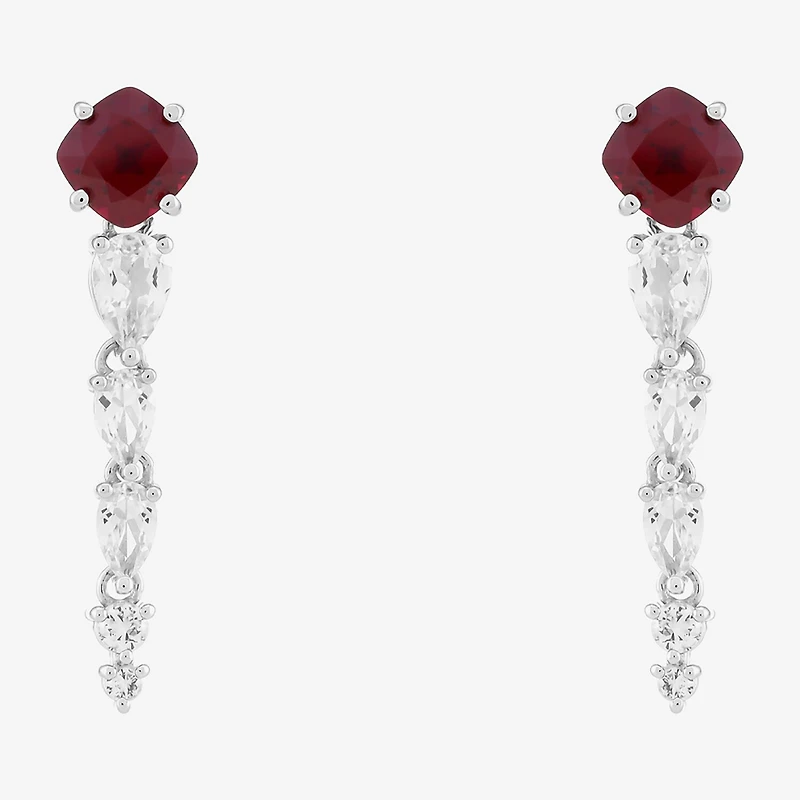 Limited Quantities! Womens Lab Created Red Ruby Sterling Silver Drop Earrings