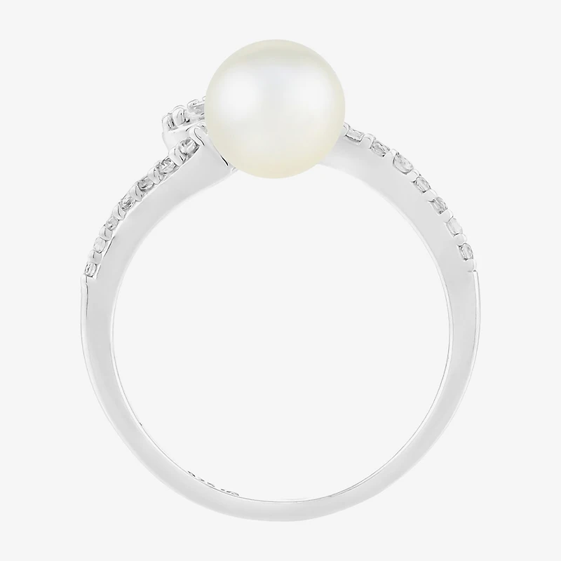 Limited Quantities! Womens 7MM Genuine White Cultured Freshwater Pearl Sterling Silver Cocktail Ring