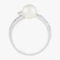 Limited Quantities! Womens 7MM Genuine White Cultured Freshwater Pearl Sterling Silver Cocktail Ring