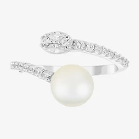 Limited Quantities! Womens 7MM Genuine White Cultured Freshwater Pearl Sterling Silver Cocktail Ring