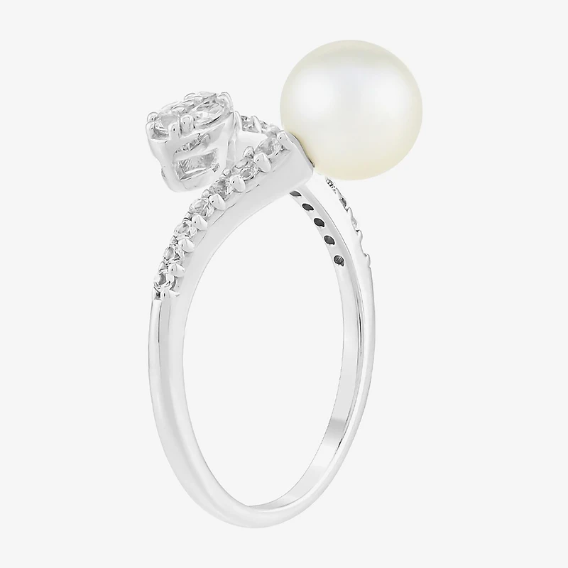 Limited Quantities! Womens 7MM Genuine White Cultured Freshwater Pearl Sterling Silver Cocktail Ring