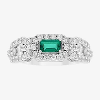Limited Quantities! Womens Lab Created Green Emerald Sterling Silver Band