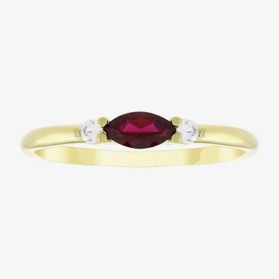 Womens Lab Created Red Ruby 14K Gold Over Silver Marquise 3-Stone Side Stone Band