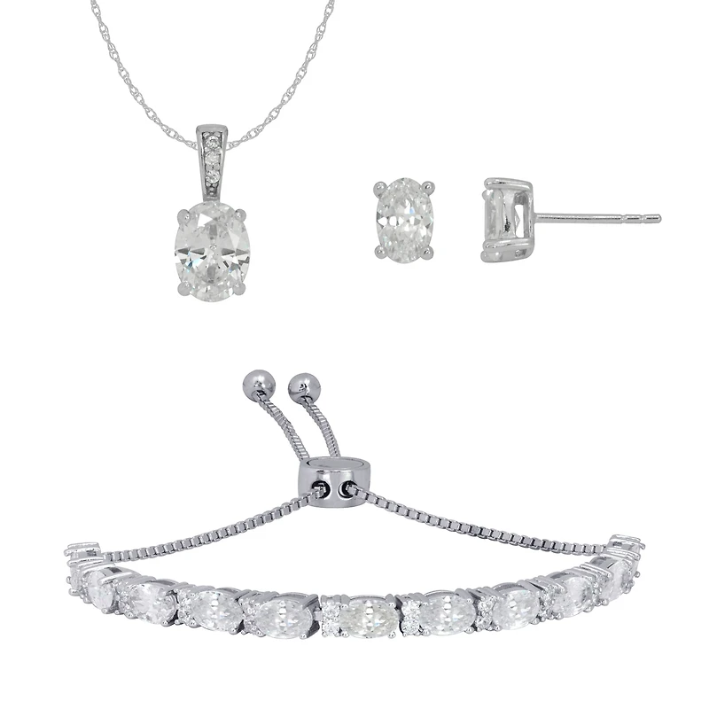 DiamonArt® White Cubic Zirconia Sterling Silver 3-pc. Jewelry Set