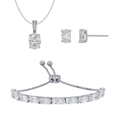 DiamonArt® White Cubic Zirconia Sterling Silver 3-pc. Jewelry Set