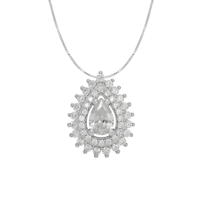 DiamonArt® Womens White Cubic Zirconia Sterling Silver Pear Pendant Necklace