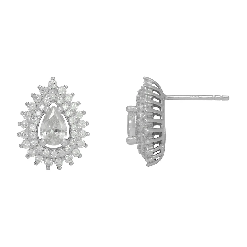 DiamonArt® White Cubic Zirconia Sterling Silver 13.8mm Pear Stud Earrings
