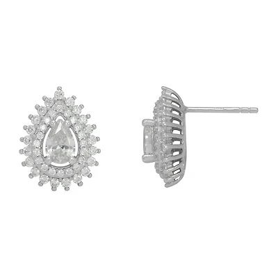 DiamonArt® White Cubic Zirconia Sterling Silver 13.8mm Pear Stud Earrings