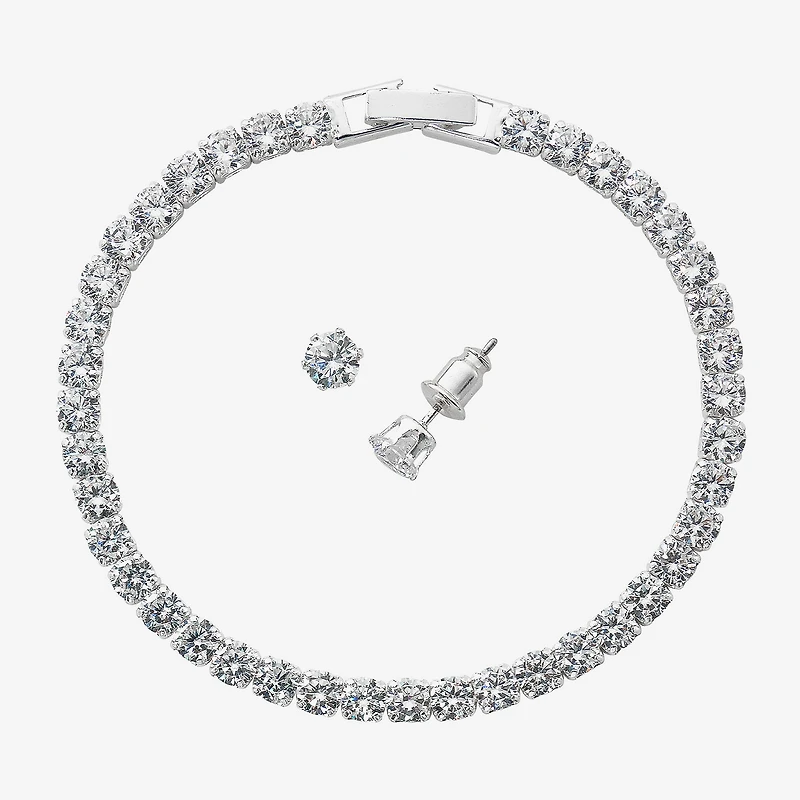 Sparkle Allure Light Up Box Womens Cubic Zirconia Pure Silver Over Brass Round 2-pc. Jewelry Set