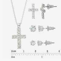 Sparkle Allure Light Up Box Womens Cubic Zirconia Pure Silver Over Brass Cross 4-pc. Jewelry Set