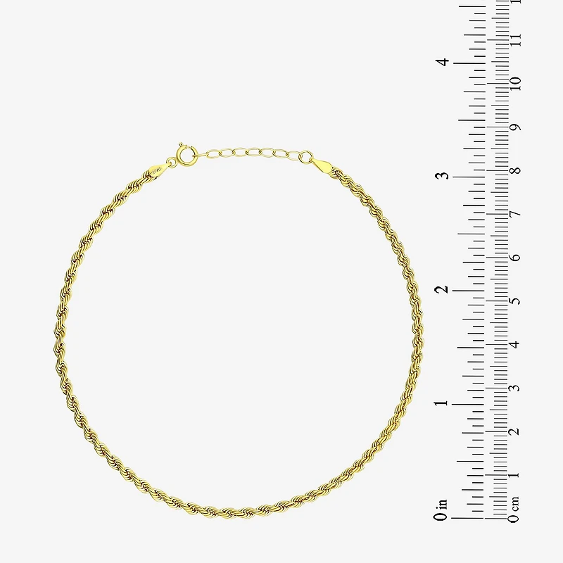Womens 10K Gold 9 Inch Hollow Rope Ankle Bracelet