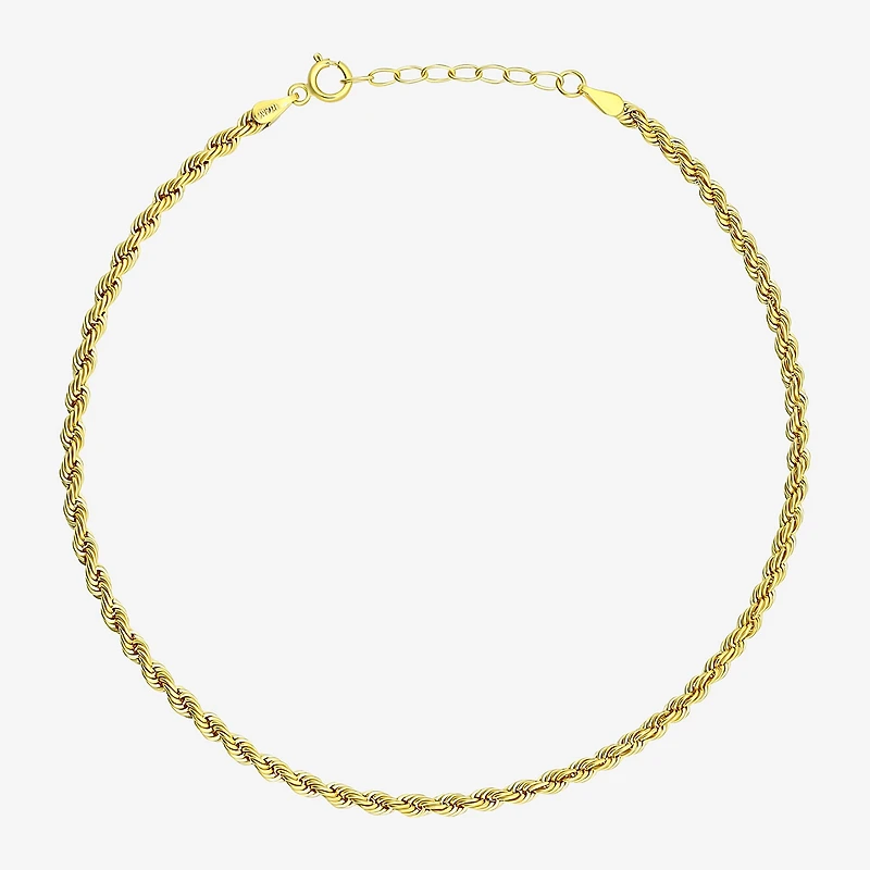Womens 10K Gold 9 Inch Hollow Rope Ankle Bracelet