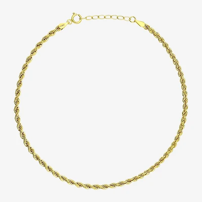 Womens 10K Gold 9 Inch Hollow Rope Ankle Bracelet