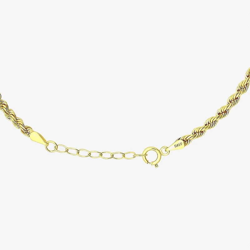 Womens 10K Gold 9 Inch Hollow Rope Ankle Bracelet