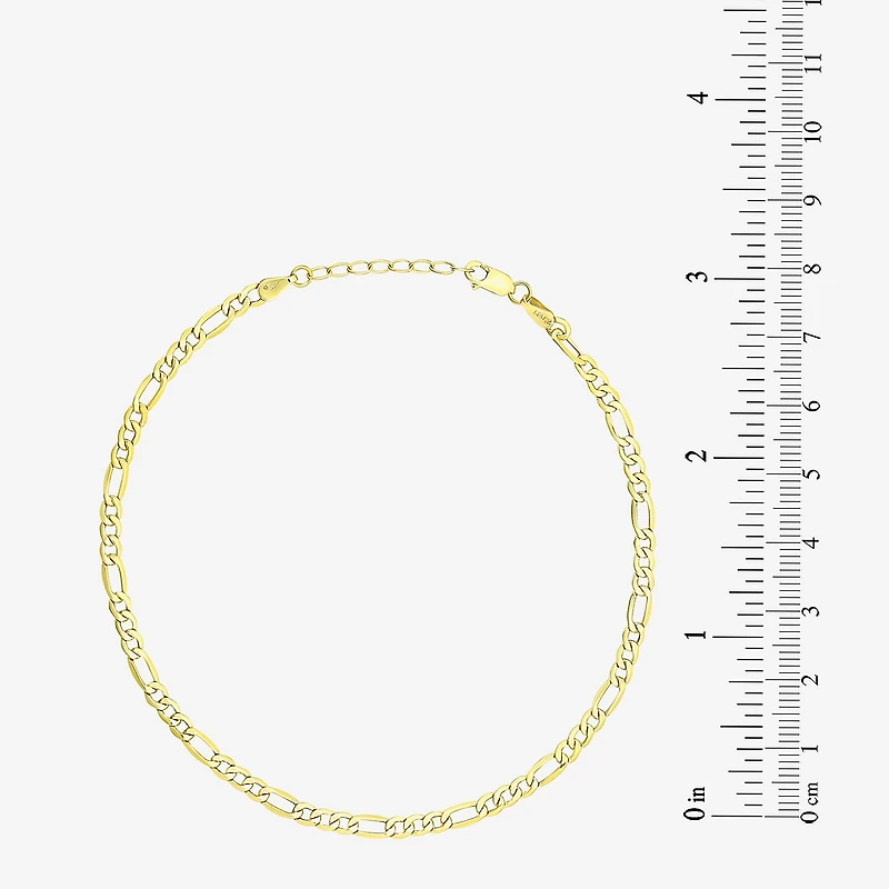 Womens 10K Gold 9 Inch Hollow Figaro Ankle Bracelet