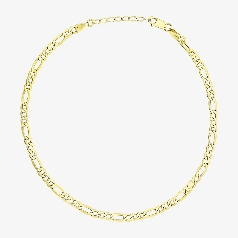 Womens 10K Gold 9 Inch Hollow Figaro Ankle Bracelet