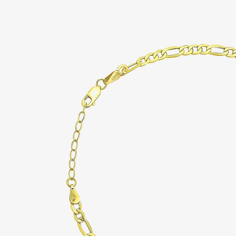 Womens 10K Gold 9 Inch Hollow Figaro Ankle Bracelet