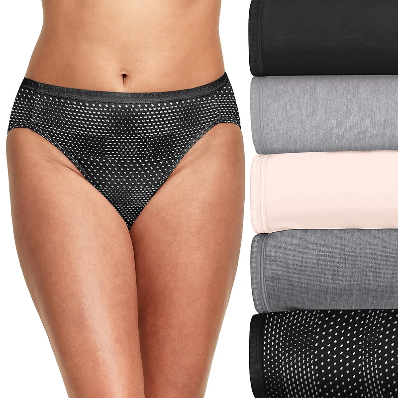 Hanes Ultimate™ Cool Comfort™ Cotton Ultra Soft Womens Average + Full Figure 6 Pack Cooling Multi-Pack High Cut Panty 43h6cc