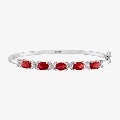 Womens Lab Created Ruby Sterling Silver Bangle Bracelet