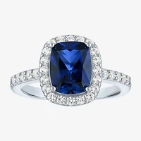 Womens Lab Created Gemstone Sterling Silver Halo Cocktail Ring