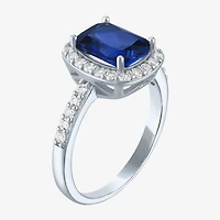 Womens Lab Created Gemstone Sterling Silver Halo Cocktail Ring