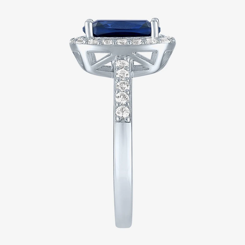 Womens Lab Created Gemstone Sterling Silver Halo Cocktail Ring