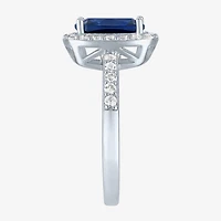 Womens Lab Created Gemstone Sterling Silver Halo Cocktail Ring