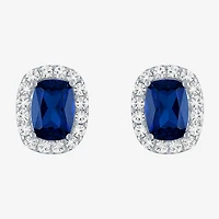 Lab Created Gemstone Sterling Silver 10.3mm Halo Stud Earrings