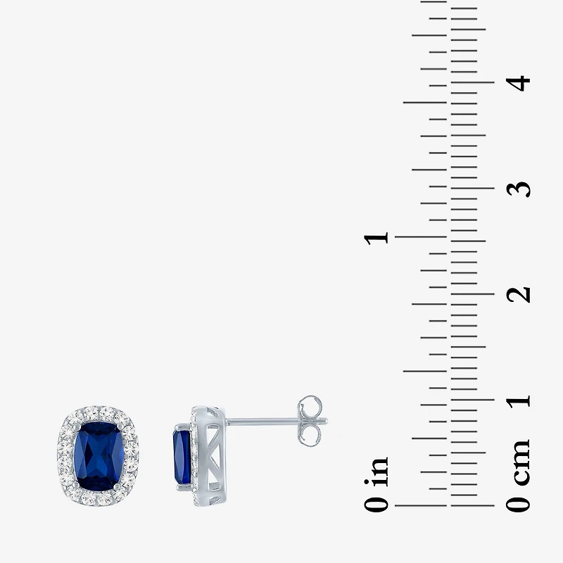 Lab Created Gemstone Sterling Silver 10.3mm Halo Stud Earrings