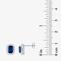 Lab Created Gemstone Sterling Silver 10.3mm Halo Stud Earrings