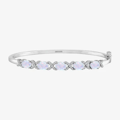 Womens Lab Created White Opal Casted Sterling Silver Bangle Bracelet
