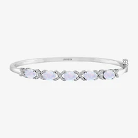 Womens Lab Created White Opal Casted Sterling Silver Bangle Bracelet