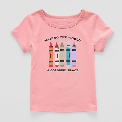 Okie Dokie Toddler & Little Girls U Neck Short Sleeve Regular Fit Graphic T-Shirt