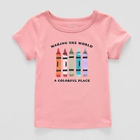 Okie Dokie Toddler & Little Girls U Neck Short Sleeve Regular Fit Graphic T-Shirt