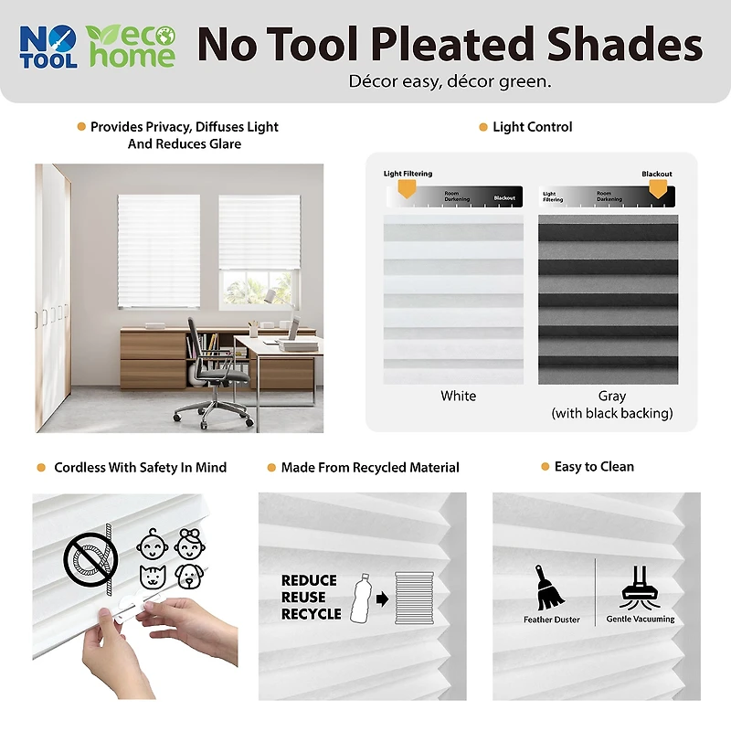 Eco Estates Fabric Cordless Blackout Pleated Shade