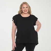 White Mark Plus Womens Round Neck Short Sleeve Tunic Top